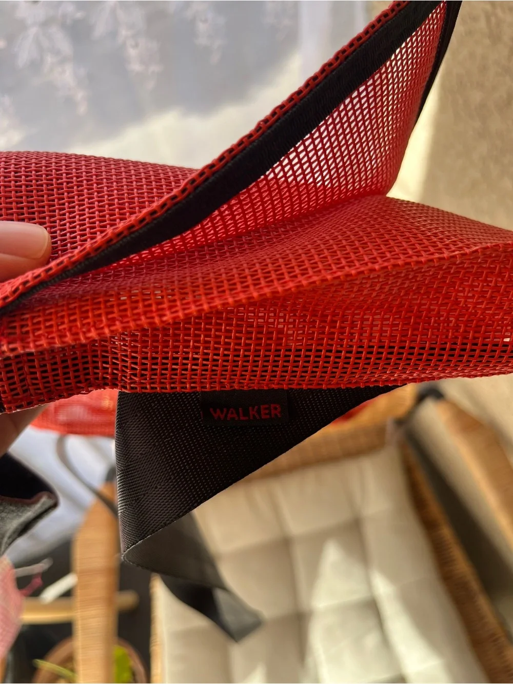 Orange Mesh Crossbody Bag with Black Strap by Walker